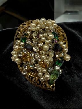 Original By Robert Jeweled Dress Clip Hand Wired Pearl Rhinestone As Is Vintage